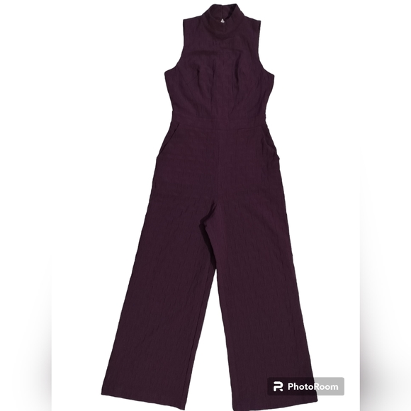 New Anthropologie Jumpsuit Eva Franco textured mock neck plum color size XS - Picture 7 of 17